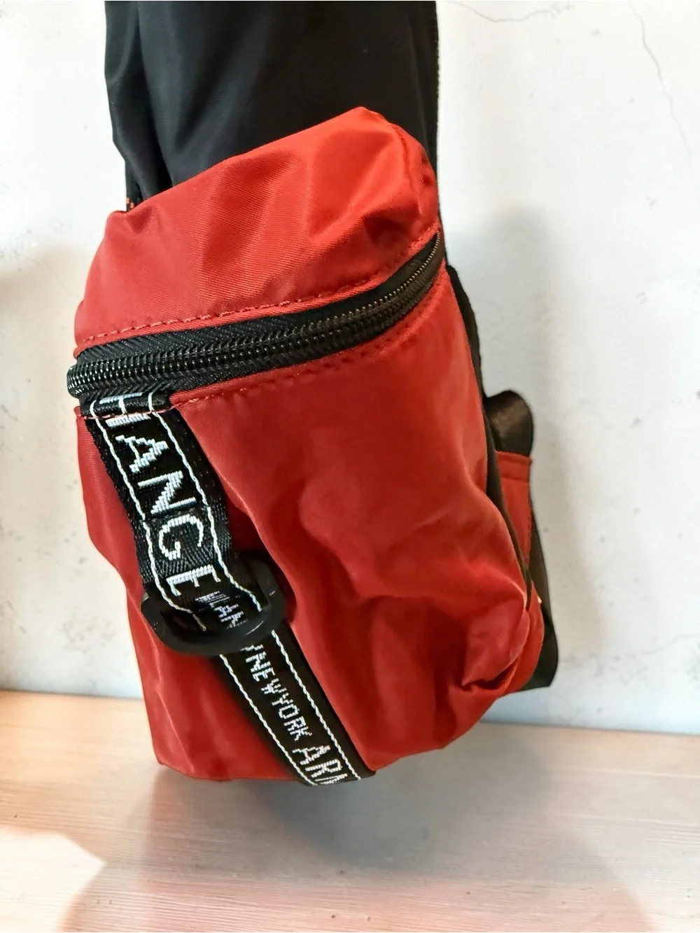 NWT Armani Exchange Burnt Orange and Black Nylon Drawstring Backpack